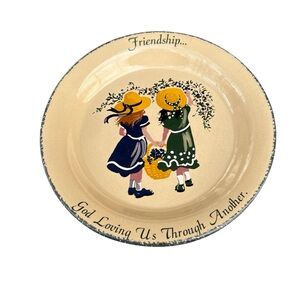 Vintage Stoneware 2002 10" Pie Plate "Friendship God Loving Us Through Another"